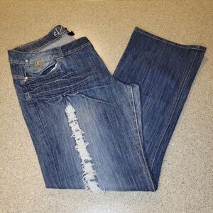Dereon Distressed Blue Boot Cut Jeans